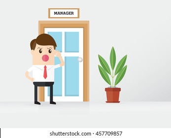 businessman is eavesdrop on a door