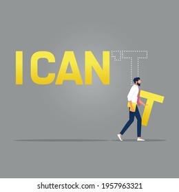 Businessman edit text "I can not" to "I can",inspirational concept vector illustration