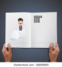 Businessman with egg printed on book. Vector design