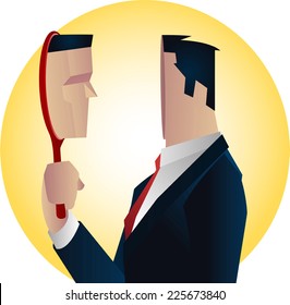 Businessman Elegance Formal Suit with red tie and mirror reflection vector illustration.