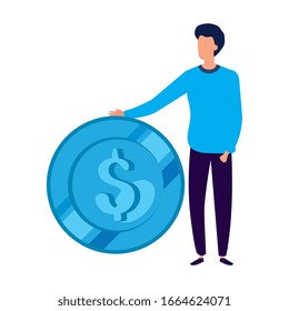businessman elegant with coin isolated icon vector illustration design