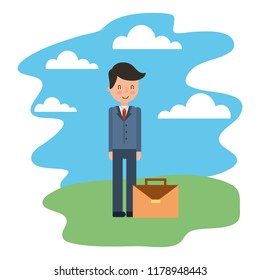 businessman elegant with portfolio in landscape