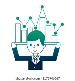 businessman elegant with statistics graphical isolated icon