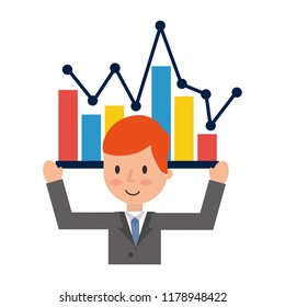 businessman elegant with statistics graphical isolated icon