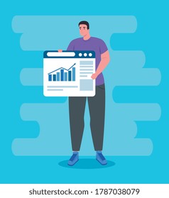 businessman elegant, web page with infographic and arrow up vector illustration design