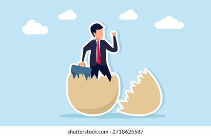 Empresário saindo de uma ilustração de casca de ovo de criar empreendedores fortes e resilientes