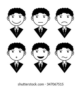 Businessman Emotions - Vector characters Set on white Background. Stick figures collection. Business smiles. 