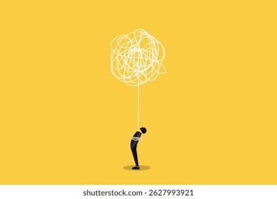 Businessman employee with anxiety busy line tie his body. concept of Stress at work, exhausted from overworked and too many problems or frustrated and paranoia office worker