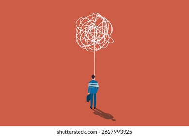 Businessman employee with anxiety busy line tie his body. concept of Stress at work, exhausted from overworked and too many problems or frustrated and paranoia office worker