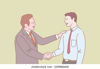 businessman employee get appreciation from boss leader with outline or line and clean simple people style