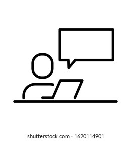 Businessman, employee, laptop chatting icon isolated on white background, business related white background EPS Vector