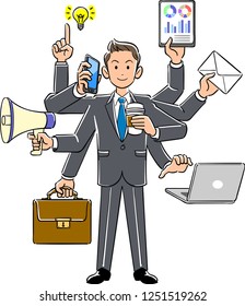 Businessman employee who performs multitasking New employee