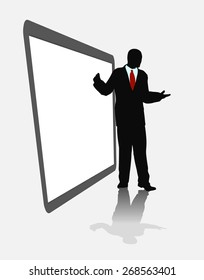 Businessman with empty billboard