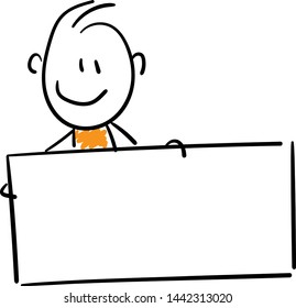 Businessman with an empty board. Doodle style vector illustration object isolated hand draw. Line art cartoon design character