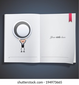 Businessman with empty button printed on book