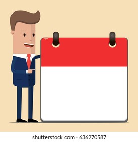 Businessman and empty calendar. Vector illustration