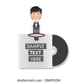 Businessman with empty Cd. Vector design. 