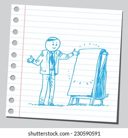 Businessman with empty flip chart