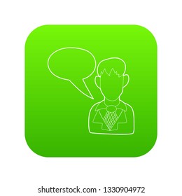 Businessman with a empty speech bubble icon green vector isolated on white background