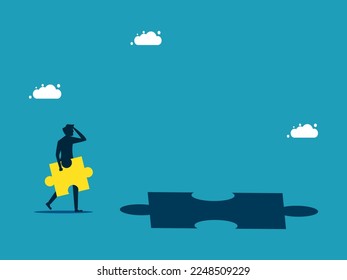 businessman encounters a problem that is bigger than expected. man solving jigsaw puzzle