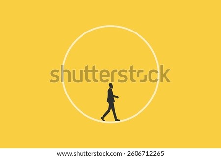 Businessman endlessly walking in a circle in search for solution. concept of never ending issue, no solution. Eps10 illustration