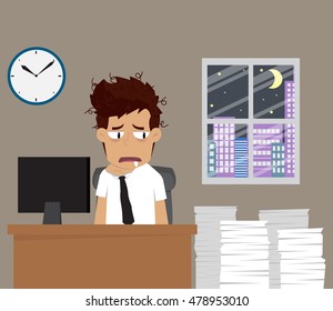 businessman endure working late at night. vector