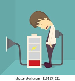 Businessman Energize.cartoon of business,employee success is the concept of the man characters business, the mood of people, can be used as a background, banner, infographic. illustration vector