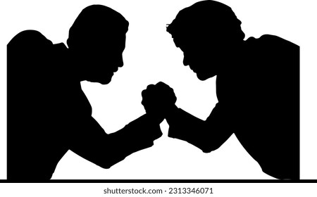 Businessman engaged in an intense arm wrestling match, Arm wrestling competition: Businessman showcasing strength and determination