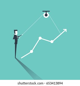 Businessman and engineer try to build graph. vector