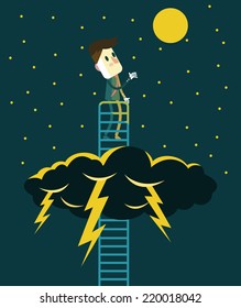 Businessman enjoy with Beautiful sky after the storm. Business obstacle and successful concept. flat vector illustration