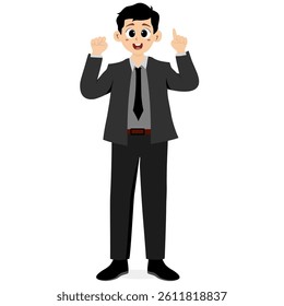 Businessman enjoys business activities. Man in suit with smile, full body photo