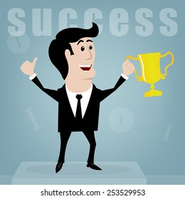 businessman enjoys success on a blue background