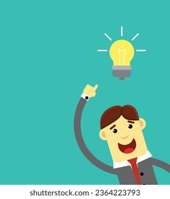 Businessman Enlightened by Bright Idea Flat Style. From idea brainstorming to successful final result
