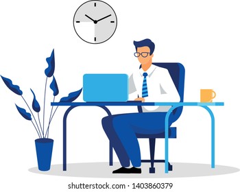 Businessman, entrepreneur, ceo, banker, financier, consultant working in office flat vector illustration. Manager, office worker, boss at workplace isolated cartoon character on white background