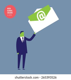 Businessman with envelope and email in it. Vector illustration Eps10 file. Global colors&layers.