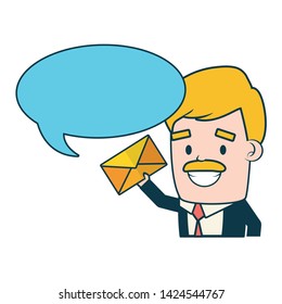 businessman with envelope talk bubble send email vector illustration