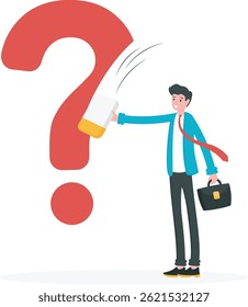 Businessman erasing question mark sign, problem management concept

