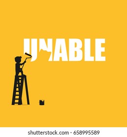 Businessman erasing the word unable. Vector illustration.