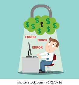 Businessman with error page on clouds, illustration vector cartoon