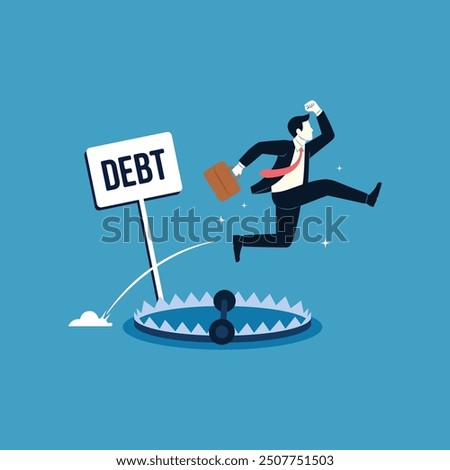 Businessman escape debt trap flat vector cartoon illustration