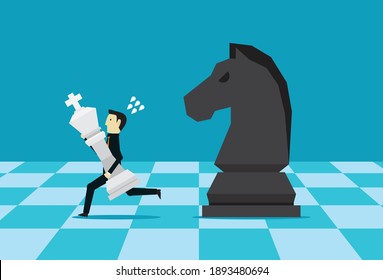 Businessman escape from playing chess, Vector illustration in flat style