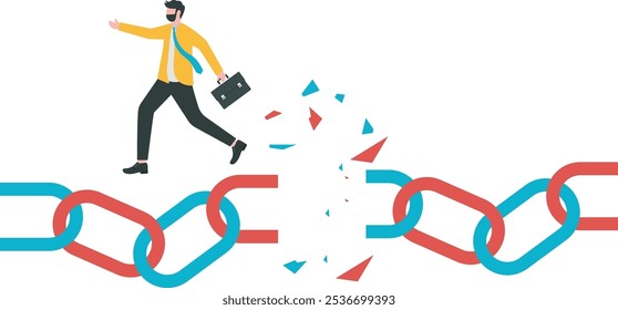 Businessman escaping the broken chain

