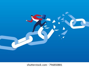 Businessman escaping the broken chain