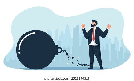 Businessman Escaping from Heavy weight with shackles