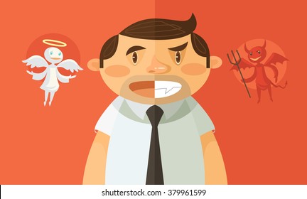 Businessman with evil and angel. Vector flat illustration