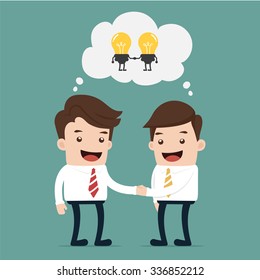 Businessman Exchange Idea To Idea. Business Concept Cartoon Illustration.