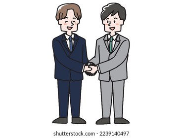 Businessman exchanging a firm handshake with both hands (color)
