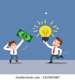 Businessman exchanging money for idea, illustration vector cartoon
