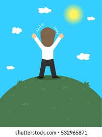 Businessman  Excited Hold Hands Up Raised Arms, Businessman Concept Winner Success. vector