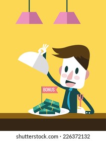 Businessman exciting with big bonus. flat design. vector illustration